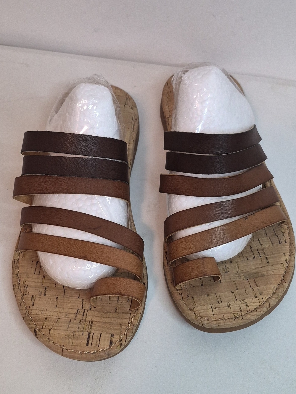 Kork-Ease Women's Multi-Brown Strappy Cork-Look Slide Sandals Size 7 M